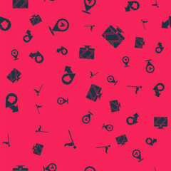 Set Location marker, , with house and Monitor location on seamless pattern. Vector