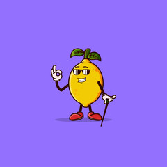 Cute Lemon character with eye glass and OK hand gesture. Fruit character icon concept isolated. flat cartoon style Premium Vector