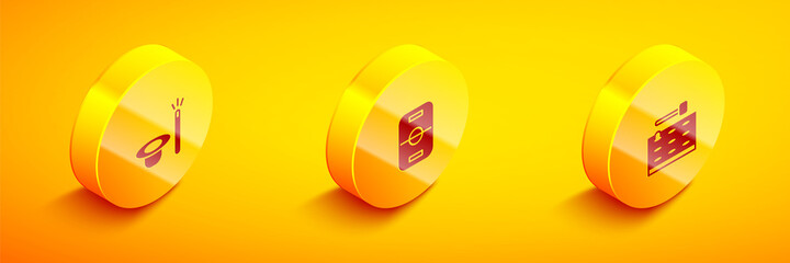 Set Isometric Magic hat and wand, Hockey table and Arcade game machine icon. Vector
