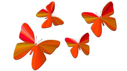 Red color butterflies texture with transparent background