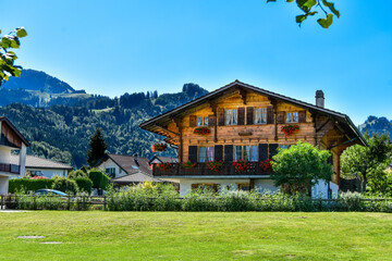 Swiss wooden house on the way to Gruyere