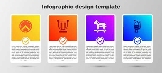 Set Greek shield, Ancient lyre, Trojan horse and amphorae. Business infographic template. Vector
