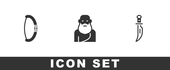 Set Medieval bow, Socrates and Dagger icon. Vector