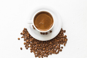 Coffee and coffee grains.