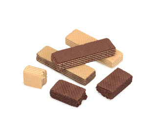 Different waffles on a white background, close up
