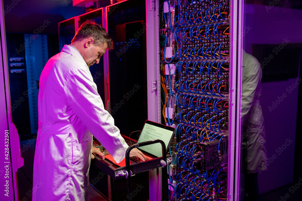 Poster network engineer configurating blade server