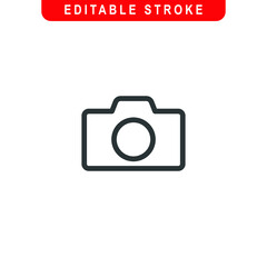 Camera Outline Icon. Camera Line Art Logo. Vector Illustration. Isolated on White Background. Editable Stroke