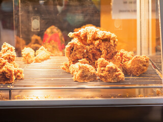 close up crispy chicken on heat