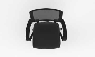 Top view of a black office chair on a white plain background