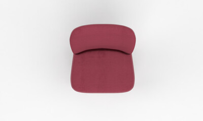 Top view of a red soft chair on a white plain background