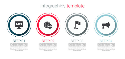 Set Advertising, , Location marker and Megaphone. Business infographic template. Vector