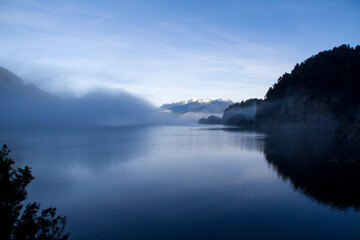 Misty river at sunrise in Austral Road