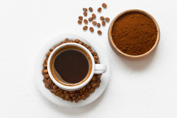 Coffee and coffee grains.