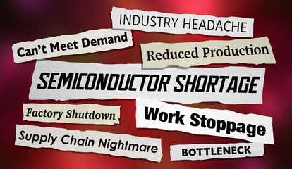 Semiconductor Shortage Technology News Headlines Microchip Supply Problem 3d Illustration