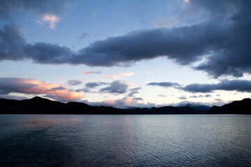 Sunset in a cold lake in Chile