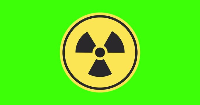 Nuclear sign animation. Radiation hazard warning. Propeller sign symbolizing radioactive contamination. Green screen. 4K
