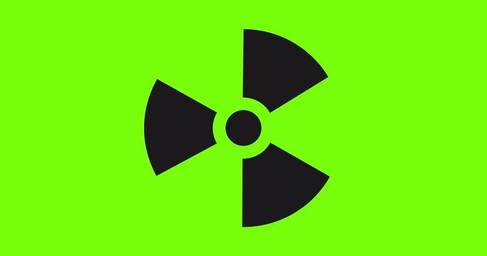 Nuclear icon animation. Radiation hazard warning. Propeller icon representing radioactive contamination. Green screen. 4K
