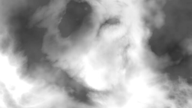 black and white graphic animation of fast moving dark clouds with loop