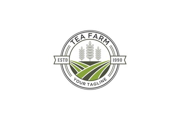 tea plantation logo with the addition of tea leaves that still have a stalk