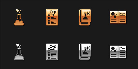 Set Plant breeding, Clinical record, Genetic engineering book and icon. Vector