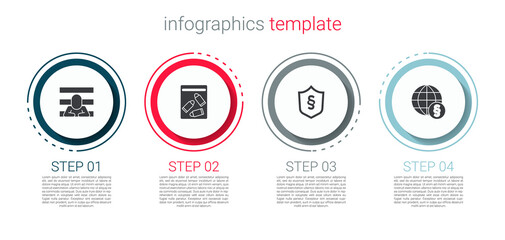 Set Prisoner, Evidence bag and bullet, Justice law in shield and International. Business infographic template. Vector