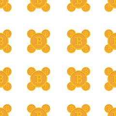 Gold bitcoin seamless pattern on a white background. Vector graphics