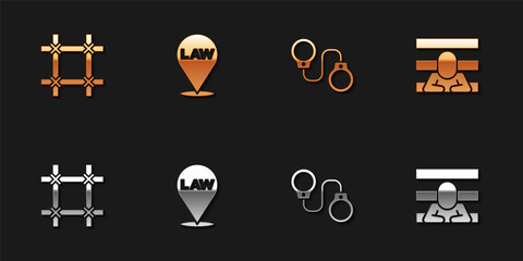 Set Prison window, Location law, Handcuffs and Prisoner icon. Vector