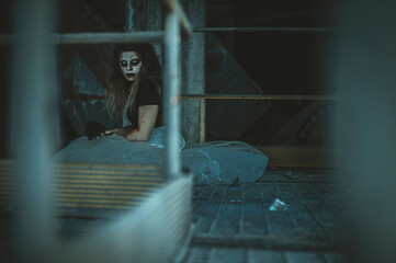 Girl with horror halloween makeup