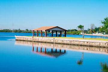 Morning of McKay Bay beach in Tampa, Florida