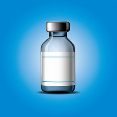 Vaccine bottle with clean label on blue background