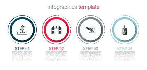 Set Road traffic signpost, Winter scarf, Rescue helicopter and Identification badge. Business infographic template. Vector