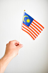 Hand holding hand flag of Malaysia