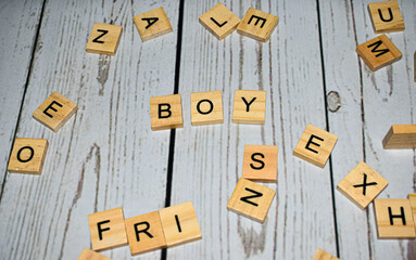 Wooden blocks with letters forming word 
