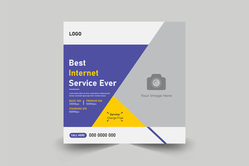 Broadband internet services social media post and web banner template promotion