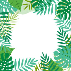 Frame with tropical leaves: palm. For design cards, invitations and banners. Vector illustration. 