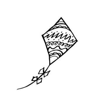 Cartoon flying kite on white background. Vector illustration. Single icon in cartoon doodle style vector symbol stock illustration.
