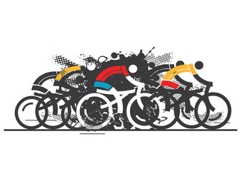 Obraz premiumCycling race, grunge Stylized. Expressive Illustration of group of cyclists in full speed. Isolated on white background. Vector available.