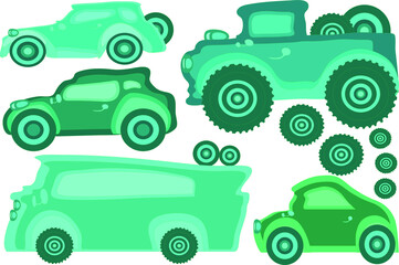 Set of blue retro cars on a white background. Use it for icons and illustrations.