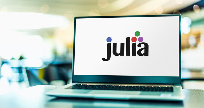 Laptop computer displaying logo of Julia programming language