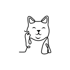 Smiling Happy Cat One Line Drawing Style Showing Middle Finger Sign Vector Illustration - Vector