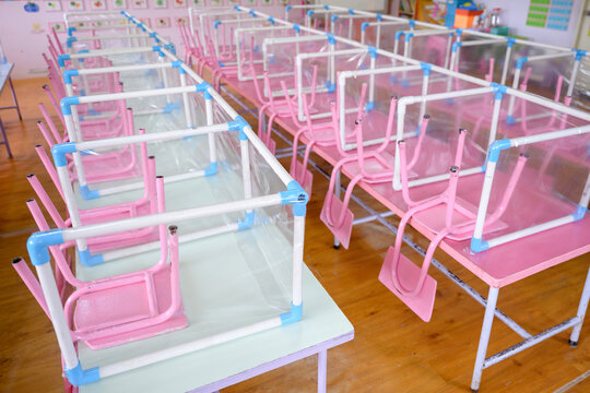 Pictures of kindergarten classrooms Empty no students Waiting for the opening of the term again Prevent the spread of COVID 19