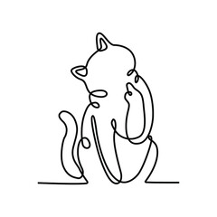 Continuous One Line Drawing Bad Meow Cat Kitten Tilt Head Showing Middle Finger Sign Vector Illustration - Vector