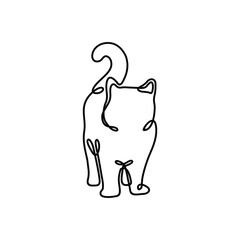 Continuous One Line Drawing of Cute Cat Kitten Standing Vector Illustration - Vector