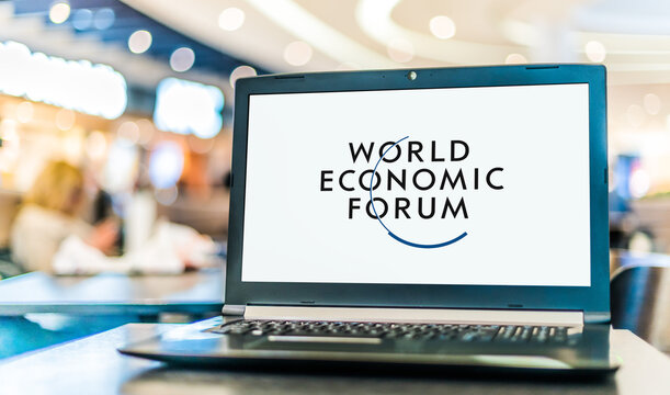 Laptop computer displaying logo of The World Economic Forum