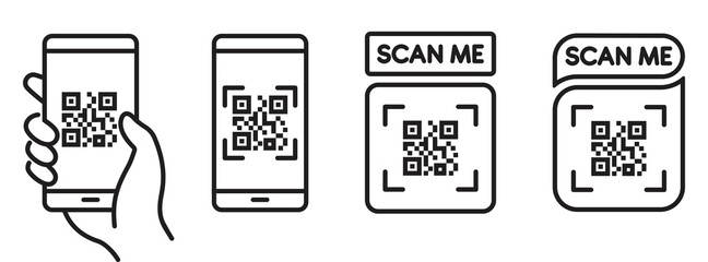 QR code scan icon with smartphone, scan me barcode sign, Vector illustration.	