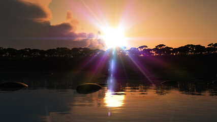 Naklejka na ściany i meble Beautiful sunset over the tropical lagoon