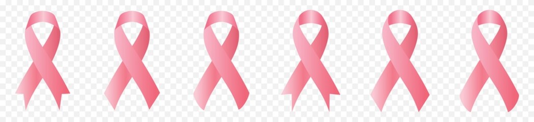 realistic pink ribbon icon set,  Breast cancer awareness ribbons  isolated on transparent background, Vector illustration.