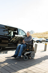 Disabled man close his wheelchair lift