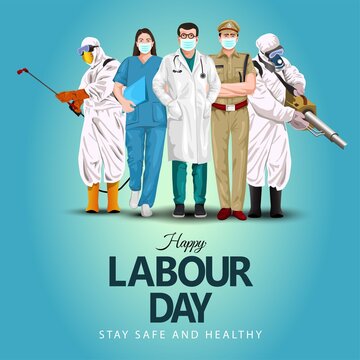 A Group Of People Of Different Professions. Doctor, business man, worker. Set of occupations. Labour Day On 1 May. coronavirus, covid-19 concept. vector illustration.	