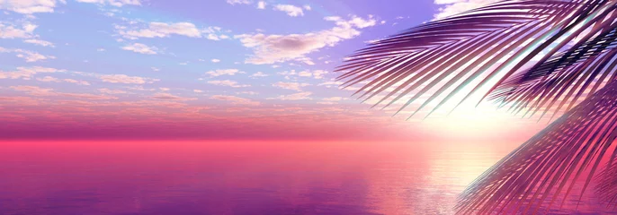 Poster zonsondergang zee palm landschap illustratie © aleksandar nakovski